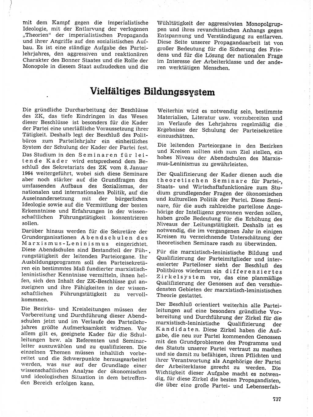 Neuer Weg (NW), Organ des Zentralkomitees (ZK) der SED (Sozialistische Einheitspartei Deutschlands) für Fragen des Parteilebens, 19. Jahrgang [Deutsche Demokratische Republik (DDR)] 1964, Seite 737 (NW ZK SED DDR 1964, S. 737)