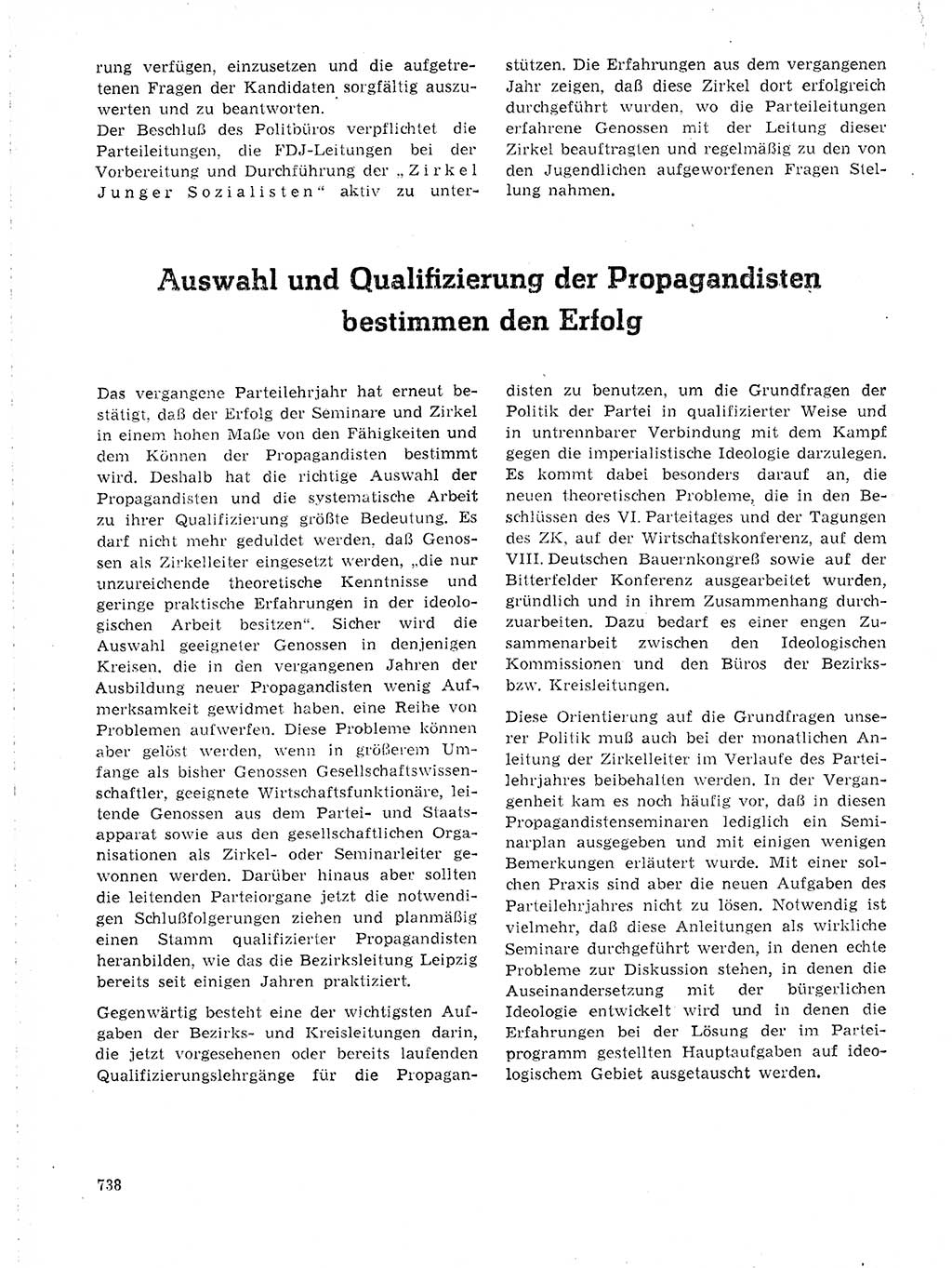 Neuer Weg (NW), Organ des Zentralkomitees (ZK) der SED (Sozialistische Einheitspartei Deutschlands) für Fragen des Parteilebens, 19. Jahrgang [Deutsche Demokratische Republik (DDR)] 1964, Seite 738 (NW ZK SED DDR 1964, S. 738)