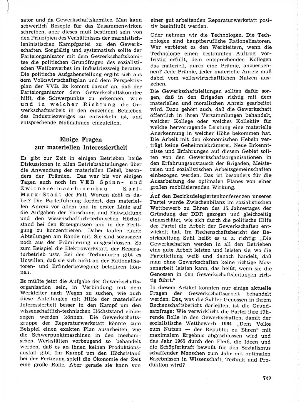 Neuer Weg (NW), Organ des Zentralkomitees (ZK) der SED (Sozialistische Einheitspartei Deutschlands) für Fragen des Parteilebens, 19. Jahrgang [Deutsche Demokratische Republik (DDR)] 1964, Seite 749 (NW ZK SED DDR 1964, S. 749)