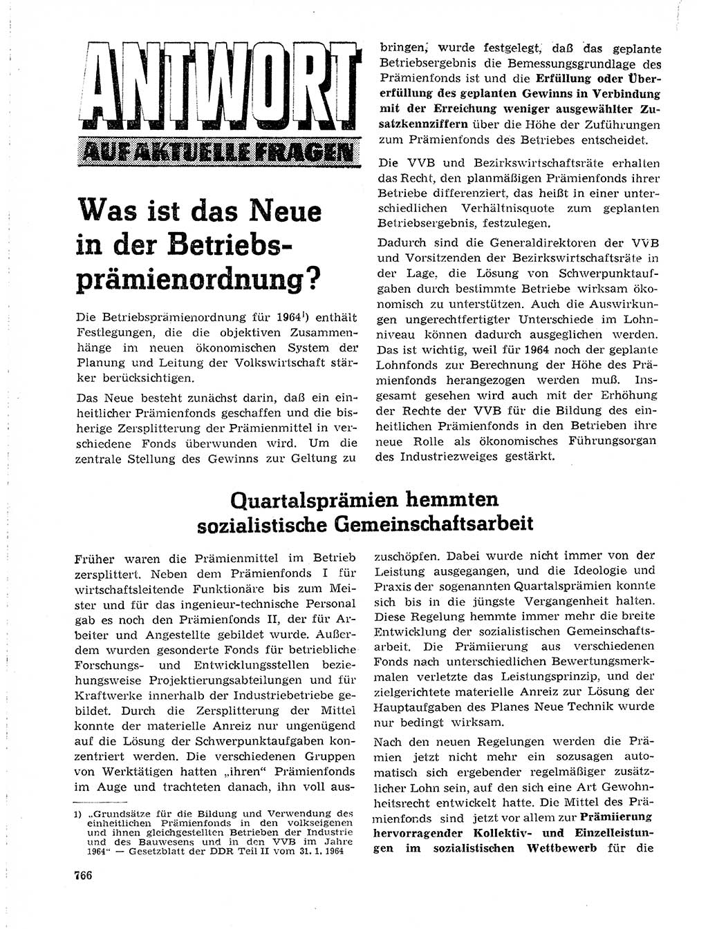 Neuer Weg (NW), Organ des Zentralkomitees (ZK) der SED (Sozialistische Einheitspartei Deutschlands) für Fragen des Parteilebens, 19. Jahrgang [Deutsche Demokratische Republik (DDR)] 1964, Seite 766 (NW ZK SED DDR 1964, S. 766)
