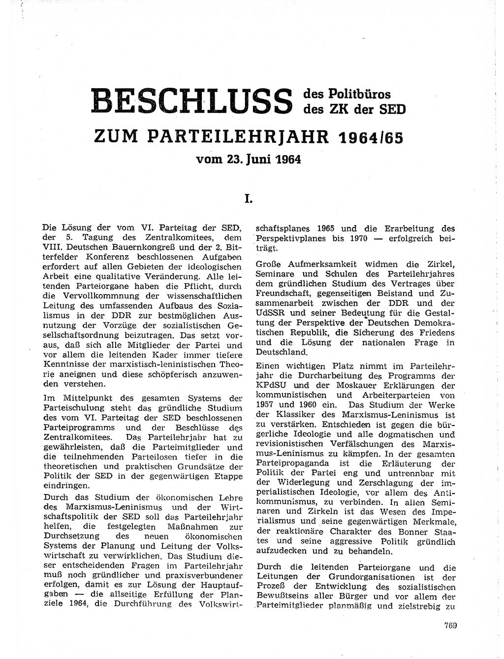Neuer Weg (NW), Organ des Zentralkomitees (ZK) der SED (Sozialistische Einheitspartei Deutschlands) für Fragen des Parteilebens, 19. Jahrgang [Deutsche Demokratische Republik (DDR)] 1964, Seite 769 (NW ZK SED DDR 1964, S. 769)