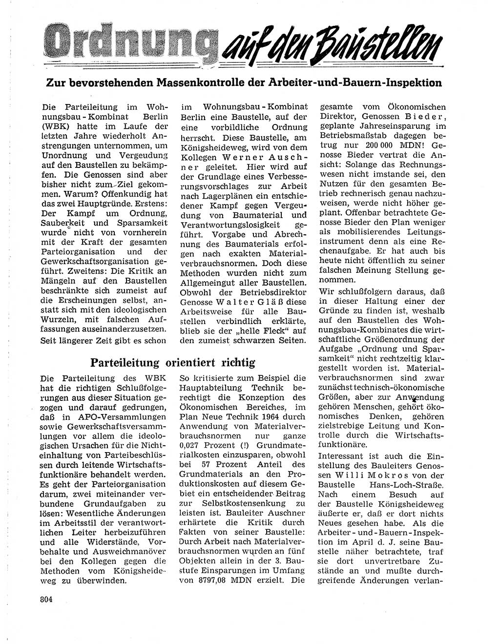 Neuer Weg (NW), Organ des Zentralkomitees (ZK) der SED (Sozialistische Einheitspartei Deutschlands) für Fragen des Parteilebens, 19. Jahrgang [Deutsche Demokratische Republik (DDR)] 1964, Seite 804 (NW ZK SED DDR 1964, S. 804)