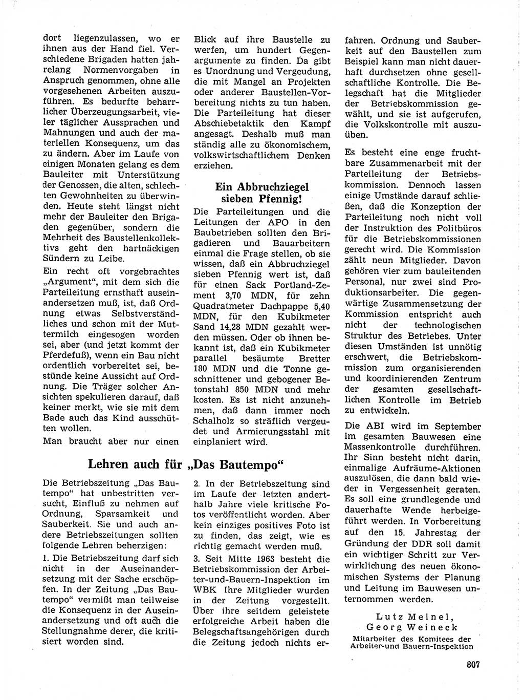 Neuer Weg (NW), Organ des Zentralkomitees (ZK) der SED (Sozialistische Einheitspartei Deutschlands) für Fragen des Parteilebens, 19. Jahrgang [Deutsche Demokratische Republik (DDR)] 1964, Seite 807 (NW ZK SED DDR 1964, S. 807)