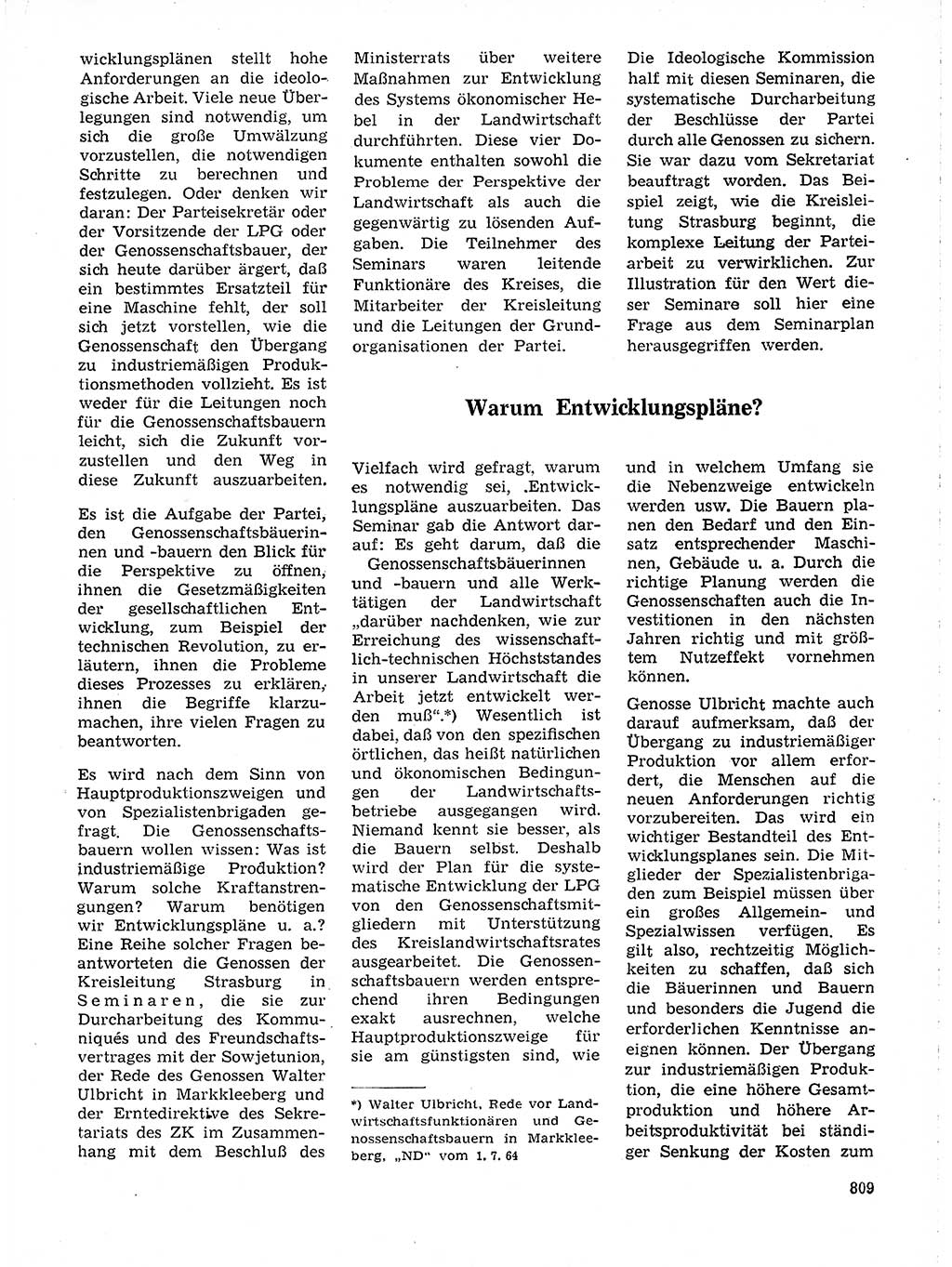 Neuer Weg (NW), Organ des Zentralkomitees (ZK) der SED (Sozialistische Einheitspartei Deutschlands) für Fragen des Parteilebens, 19. Jahrgang [Deutsche Demokratische Republik (DDR)] 1964, Seite 809 (NW ZK SED DDR 1964, S. 809)