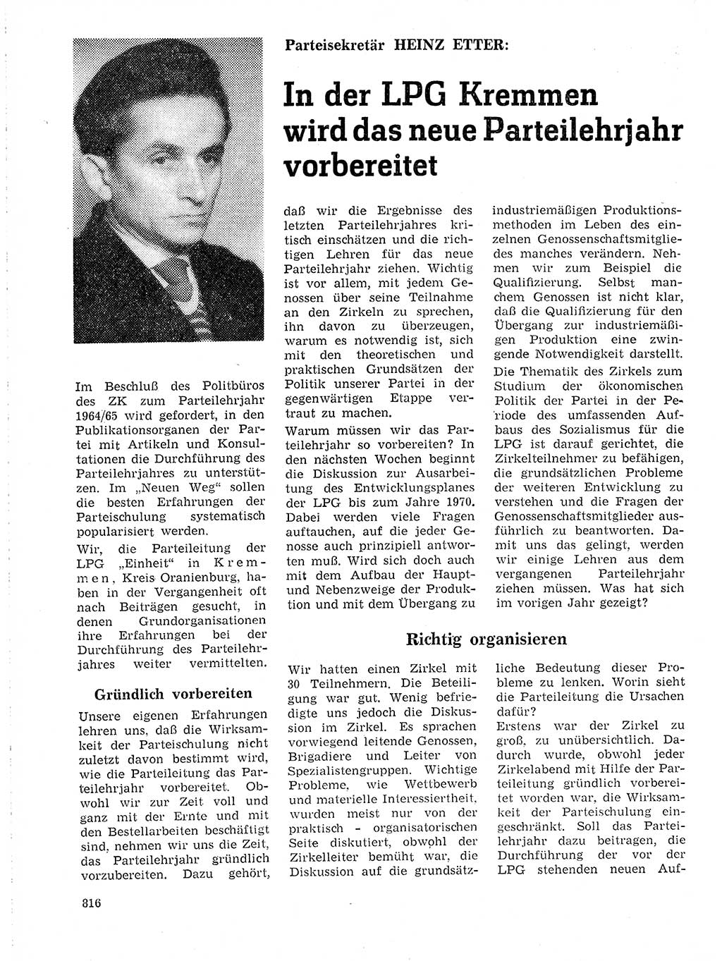 Neuer Weg (NW), Organ des Zentralkomitees (ZK) der SED (Sozialistische Einheitspartei Deutschlands) für Fragen des Parteilebens, 19. Jahrgang [Deutsche Demokratische Republik (DDR)] 1964, Seite 816 (NW ZK SED DDR 1964, S. 816)