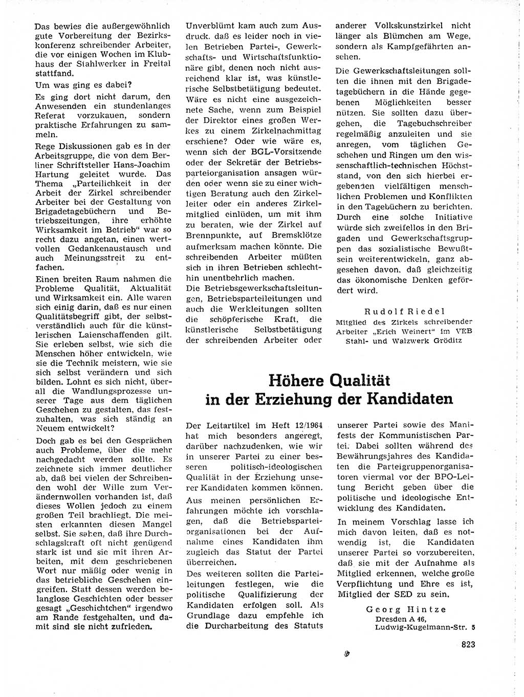 Neuer Weg (NW), Organ des Zentralkomitees (ZK) der SED (Sozialistische Einheitspartei Deutschlands) für Fragen des Parteilebens, 19. Jahrgang [Deutsche Demokratische Republik (DDR)] 1964, Seite 823 (NW ZK SED DDR 1964, S. 823)