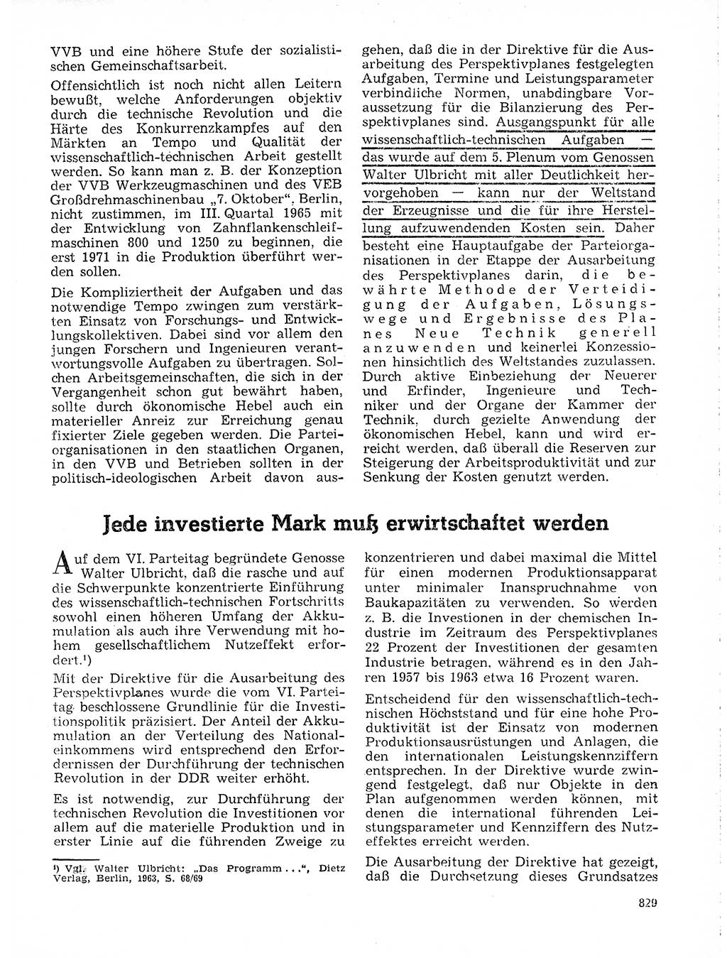 Neuer Weg (NW), Organ des Zentralkomitees (ZK) der SED (Sozialistische Einheitspartei Deutschlands) für Fragen des Parteilebens, 19. Jahrgang [Deutsche Demokratische Republik (DDR)] 1964, Seite 829 (NW ZK SED DDR 1964, S. 829)