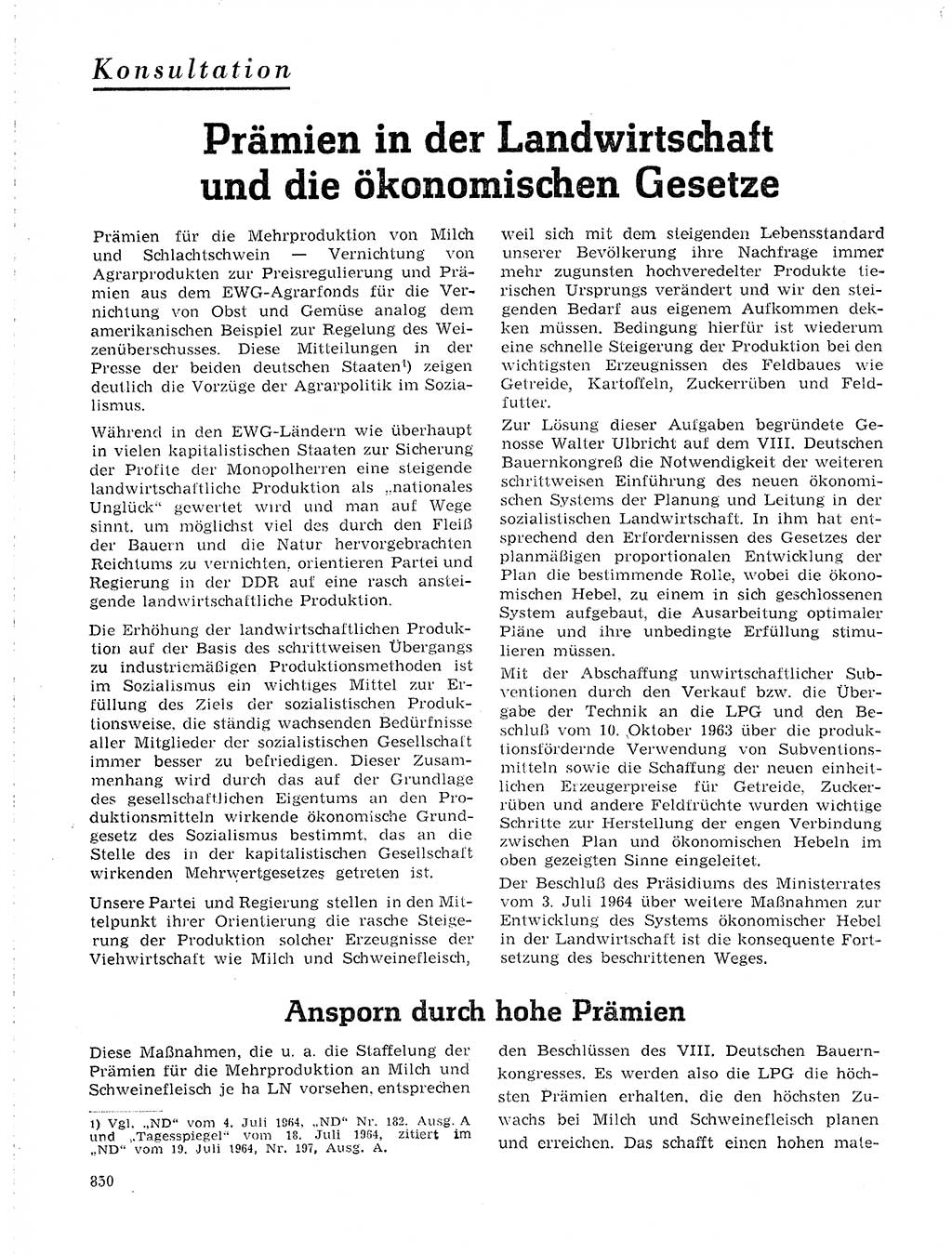 Neuer Weg (NW), Organ des Zentralkomitees (ZK) der SED (Sozialistische Einheitspartei Deutschlands) für Fragen des Parteilebens, 19. Jahrgang [Deutsche Demokratische Republik (DDR)] 1964, Seite 850 (NW ZK SED DDR 1964, S. 850)