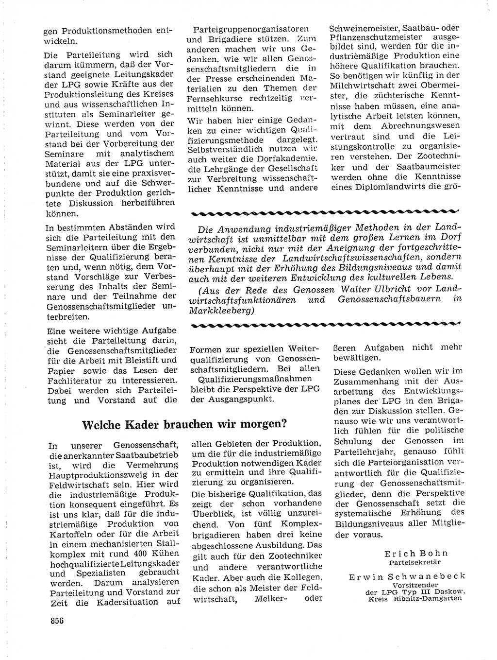 Neuer Weg (NW), Organ des Zentralkomitees (ZK) der SED (Sozialistische Einheitspartei Deutschlands) für Fragen des Parteilebens, 19. Jahrgang [Deutsche Demokratische Republik (DDR)] 1964, Seite 856 (NW ZK SED DDR 1964, S. 856)