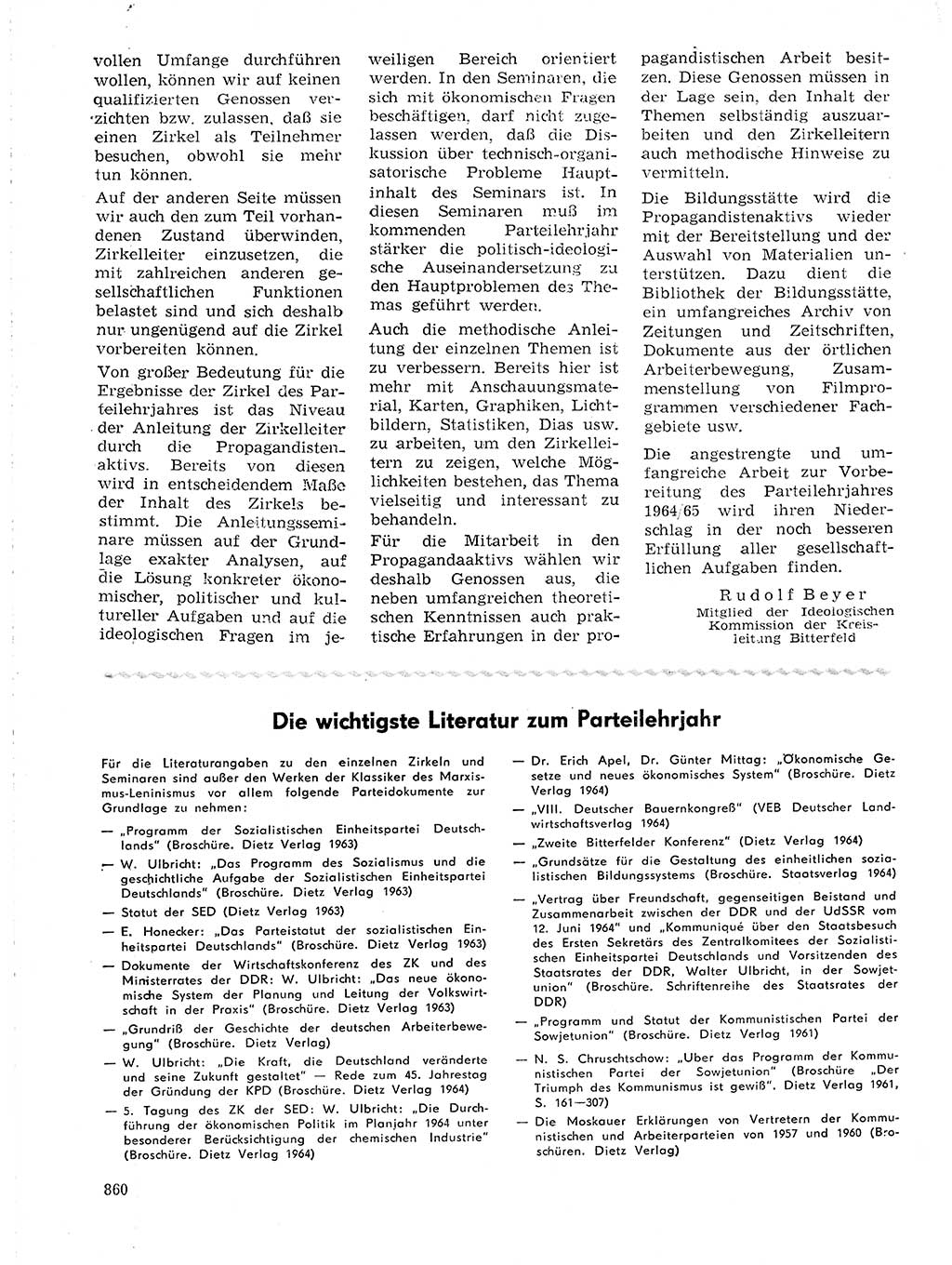 Neuer Weg (NW), Organ des Zentralkomitees (ZK) der SED (Sozialistische Einheitspartei Deutschlands) für Fragen des Parteilebens, 19. Jahrgang [Deutsche Demokratische Republik (DDR)] 1964, Seite 860 (NW ZK SED DDR 1964, S. 860)