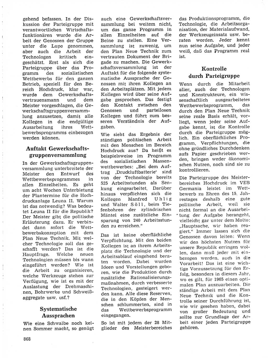 Neuer Weg (NW), Organ des Zentralkomitees (ZK) der SED (Sozialistische Einheitspartei Deutschlands) für Fragen des Parteilebens, 19. Jahrgang [Deutsche Demokratische Republik (DDR)] 1964, Seite 868 (NW ZK SED DDR 1964, S. 868)