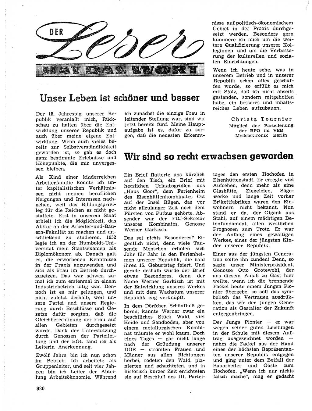 Neuer Weg (NW), Organ des Zentralkomitees (ZK) der SED (Sozialistische Einheitspartei Deutschlands) für Fragen des Parteilebens, 19. Jahrgang [Deutsche Demokratische Republik (DDR)] 1964, Seite 920 (NW ZK SED DDR 1964, S. 920)