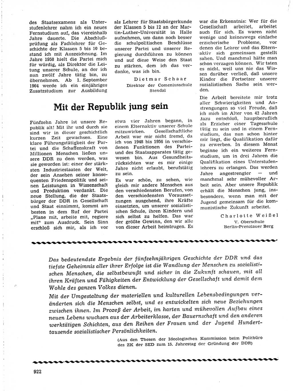 Neuer Weg (NW), Organ des Zentralkomitees (ZK) der SED (Sozialistische Einheitspartei Deutschlands) für Fragen des Parteilebens, 19. Jahrgang [Deutsche Demokratische Republik (DDR)] 1964, Seite 922 (NW ZK SED DDR 1964, S. 922)