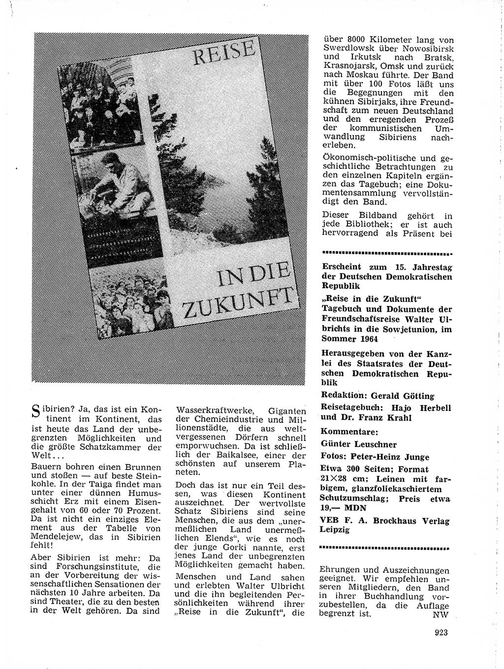 Neuer Weg (NW), Organ des Zentralkomitees (ZK) der SED (Sozialistische Einheitspartei Deutschlands) für Fragen des Parteilebens, 19. Jahrgang [Deutsche Demokratische Republik (DDR)] 1964, Seite 923 (NW ZK SED DDR 1964, S. 923)