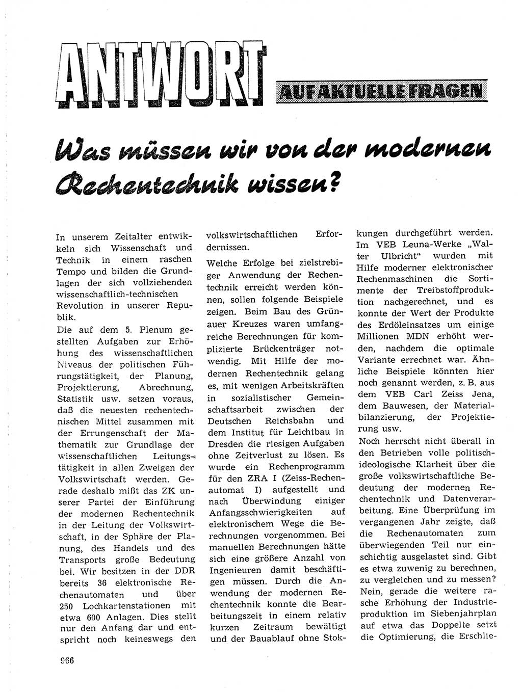 Neuer Weg (NW), Organ des Zentralkomitees (ZK) der SED (Sozialistische Einheitspartei Deutschlands) für Fragen des Parteilebens, 19. Jahrgang [Deutsche Demokratische Republik (DDR)] 1964, Seite 966 (NW ZK SED DDR 1964, S. 966)
