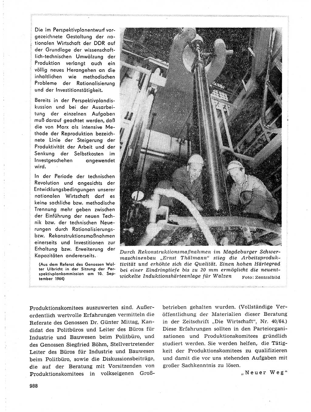 Neuer Weg (NW), Organ des Zentralkomitees (ZK) der SED (Sozialistische Einheitspartei Deutschlands) für Fragen des Parteilebens, 19. Jahrgang [Deutsche Demokratische Republik (DDR)] 1964, Seite 988 (NW ZK SED DDR 1964, S. 988)