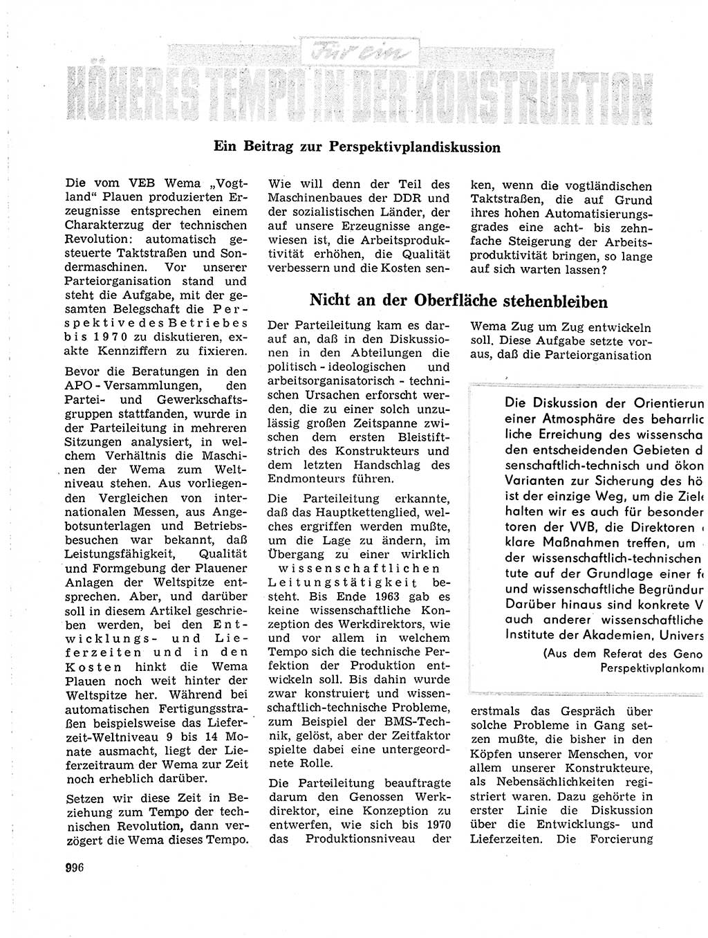 Neuer Weg (NW), Organ des Zentralkomitees (ZK) der SED (Sozialistische Einheitspartei Deutschlands) für Fragen des Parteilebens, 19. Jahrgang [Deutsche Demokratische Republik (DDR)] 1964, Seite 996 (NW ZK SED DDR 1964, S. 996)