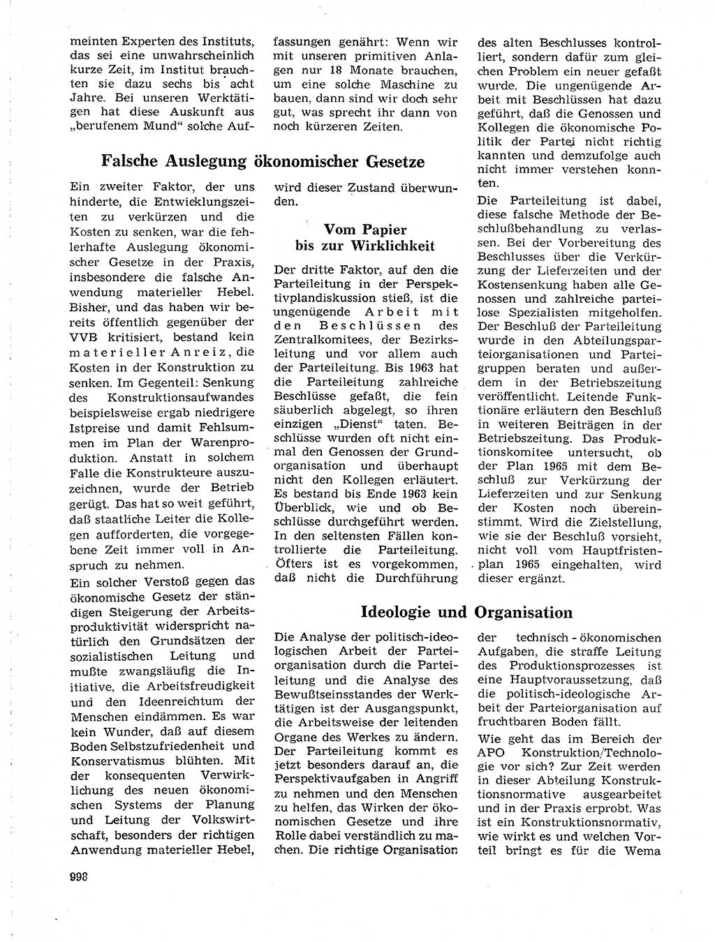 Neuer Weg (NW), Organ des Zentralkomitees (ZK) der SED (Sozialistische Einheitspartei Deutschlands) für Fragen des Parteilebens, 19. Jahrgang [Deutsche Demokratische Republik (DDR)] 1964, Seite 998 (NW ZK SED DDR 1964, S. 998)