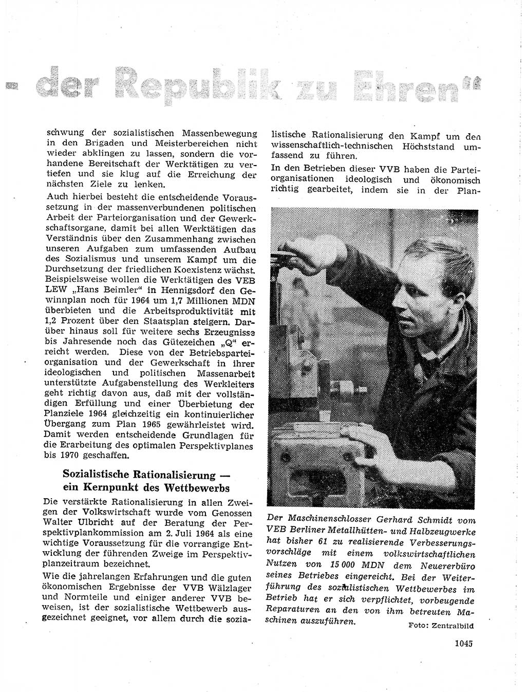 Neuer Weg (NW), Organ des Zentralkomitees (ZK) der SED (Sozialistische Einheitspartei Deutschlands) für Fragen des Parteilebens, 19. Jahrgang [Deutsche Demokratische Republik (DDR)] 1964, Seite 1045 (NW ZK SED DDR 1964, S. 1045)