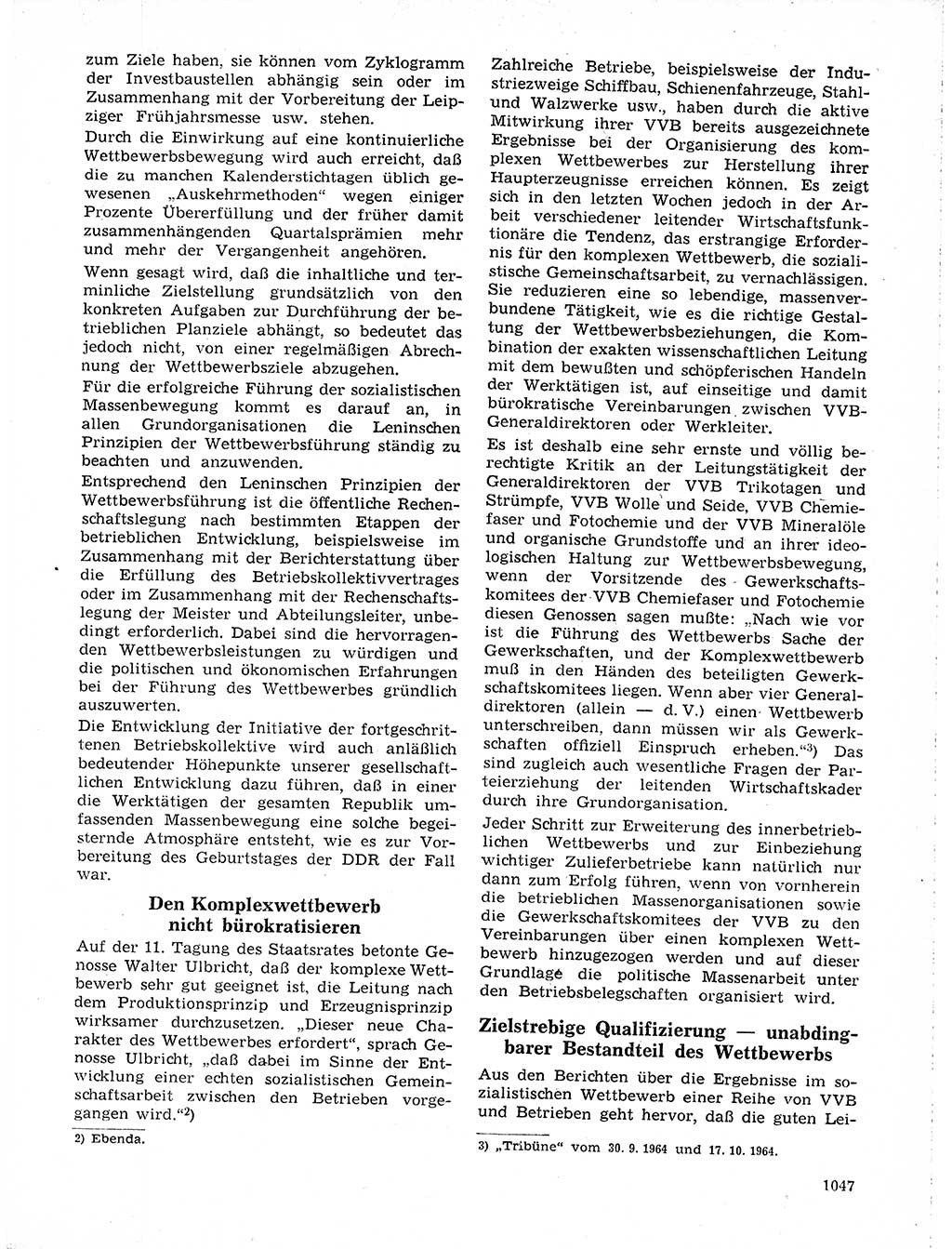 Neuer Weg (NW), Organ des Zentralkomitees (ZK) der SED (Sozialistische Einheitspartei Deutschlands) für Fragen des Parteilebens, 19. Jahrgang [Deutsche Demokratische Republik (DDR)] 1964, Seite 1047 (NW ZK SED DDR 1964, S. 1047)