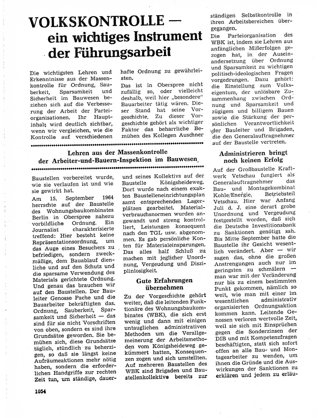 Neuer Weg (NW), Organ des Zentralkomitees (ZK) der SED (Sozialistische Einheitspartei Deutschlands) für Fragen des Parteilebens, 19. Jahrgang [Deutsche Demokratische Republik (DDR)] 1964, Seite 1054 (NW ZK SED DDR 1964, S. 1054)