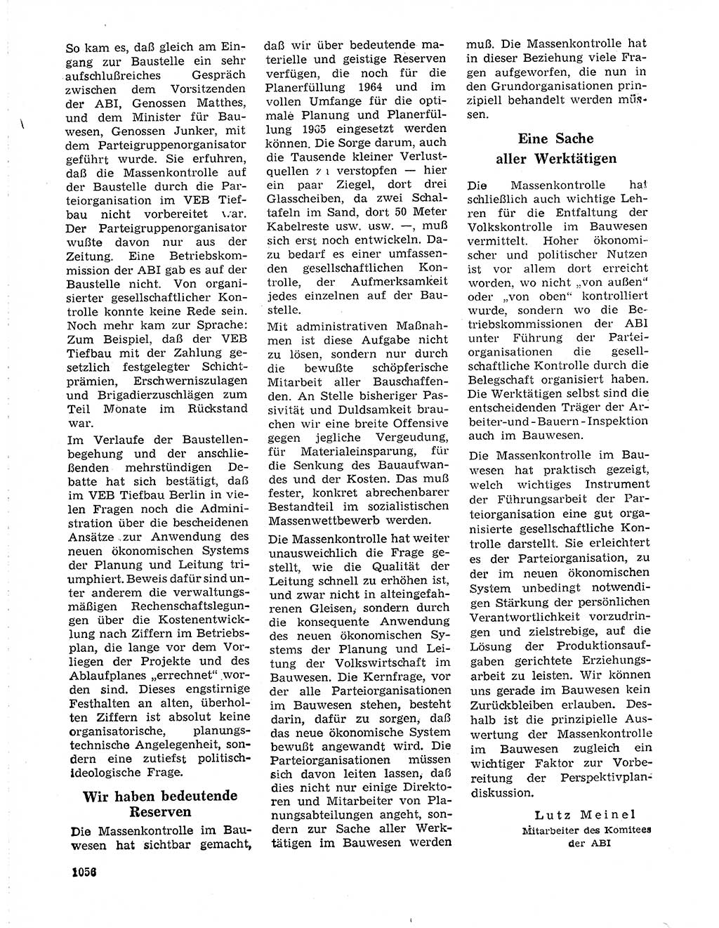 Neuer Weg (NW), Organ des Zentralkomitees (ZK) der SED (Sozialistische Einheitspartei Deutschlands) für Fragen des Parteilebens, 19. Jahrgang [Deutsche Demokratische Republik (DDR)] 1964, Seite 1056 (NW ZK SED DDR 1964, S. 1056)