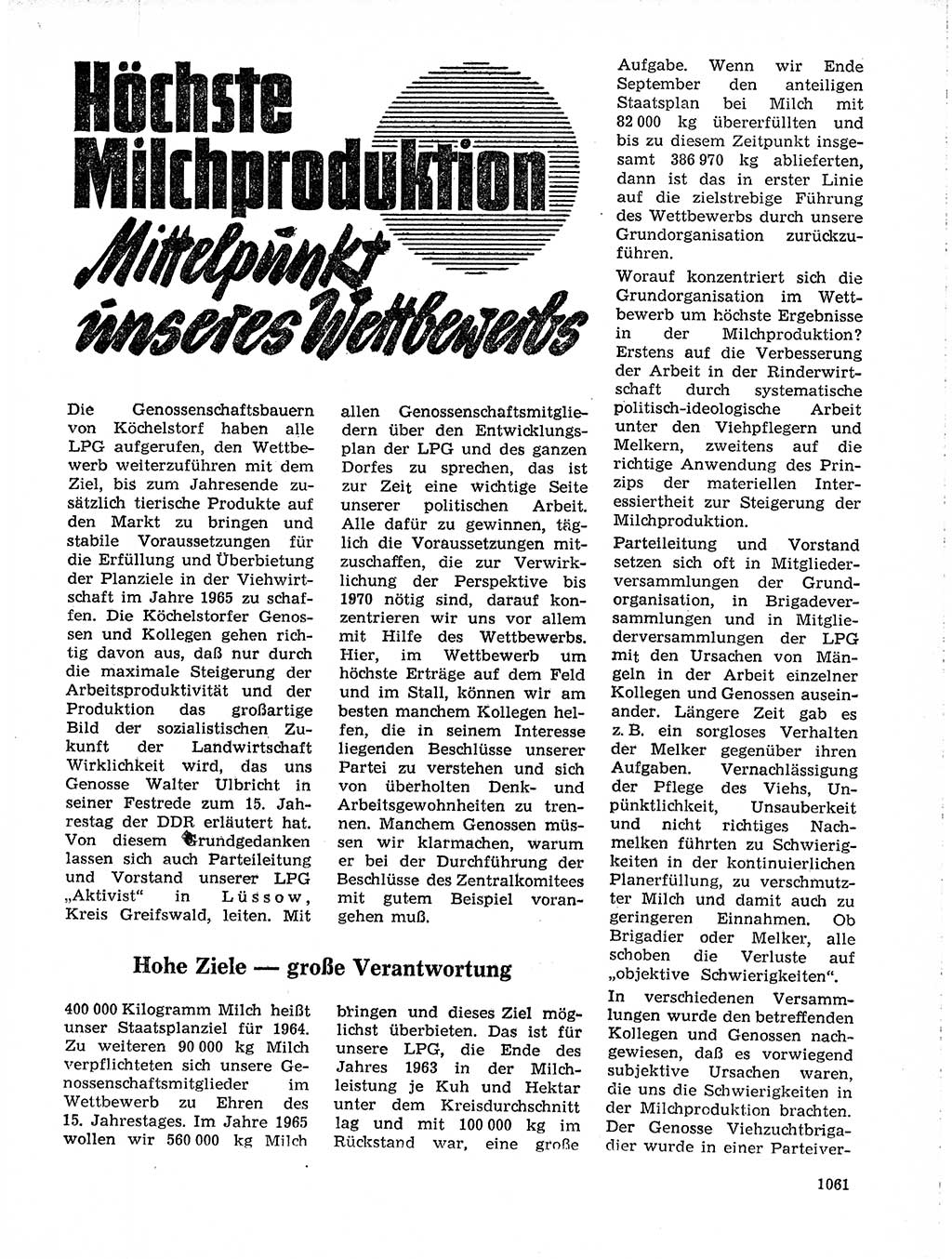 Neuer Weg (NW), Organ des Zentralkomitees (ZK) der SED (Sozialistische Einheitspartei Deutschlands) für Fragen des Parteilebens, 19. Jahrgang [Deutsche Demokratische Republik (DDR)] 1964, Seite 1061 (NW ZK SED DDR 1964, S. 1061)