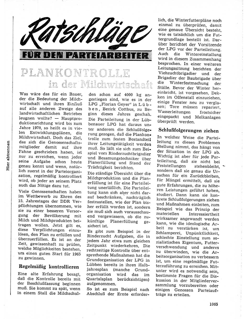 Neuer Weg (NW), Organ des Zentralkomitees (ZK) der SED (Sozialistische Einheitspartei Deutschlands) für Fragen des Parteilebens, 19. Jahrgang [Deutsche Demokratische Republik (DDR)] 1964, Seite 1065 (NW ZK SED DDR 1964, S. 1065)