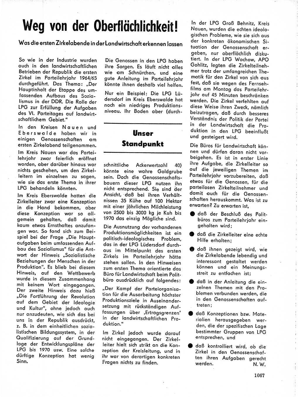 Neuer Weg (NW), Organ des Zentralkomitees (ZK) der SED (Sozialistische Einheitspartei Deutschlands) für Fragen des Parteilebens, 19. Jahrgang [Deutsche Demokratische Republik (DDR)] 1964, Seite 1067 (NW ZK SED DDR 1964, S. 1067)