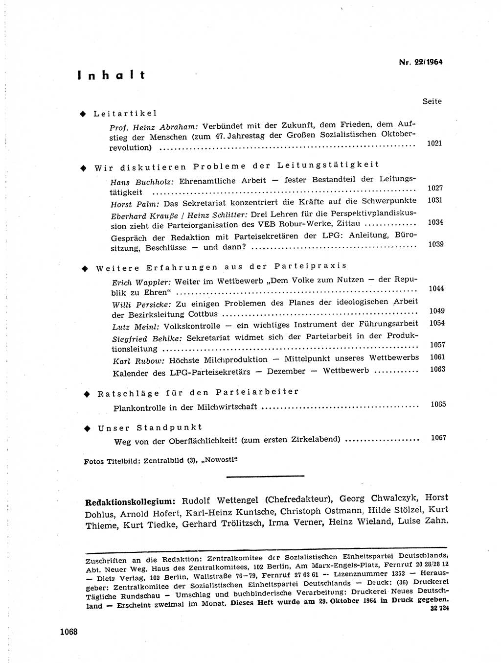 Neuer Weg (NW), Organ des Zentralkomitees (ZK) der SED (Sozialistische Einheitspartei Deutschlands) für Fragen des Parteilebens, 19. Jahrgang [Deutsche Demokratische Republik (DDR)] 1964, Seite 1068 (NW ZK SED DDR 1964, S. 1068)