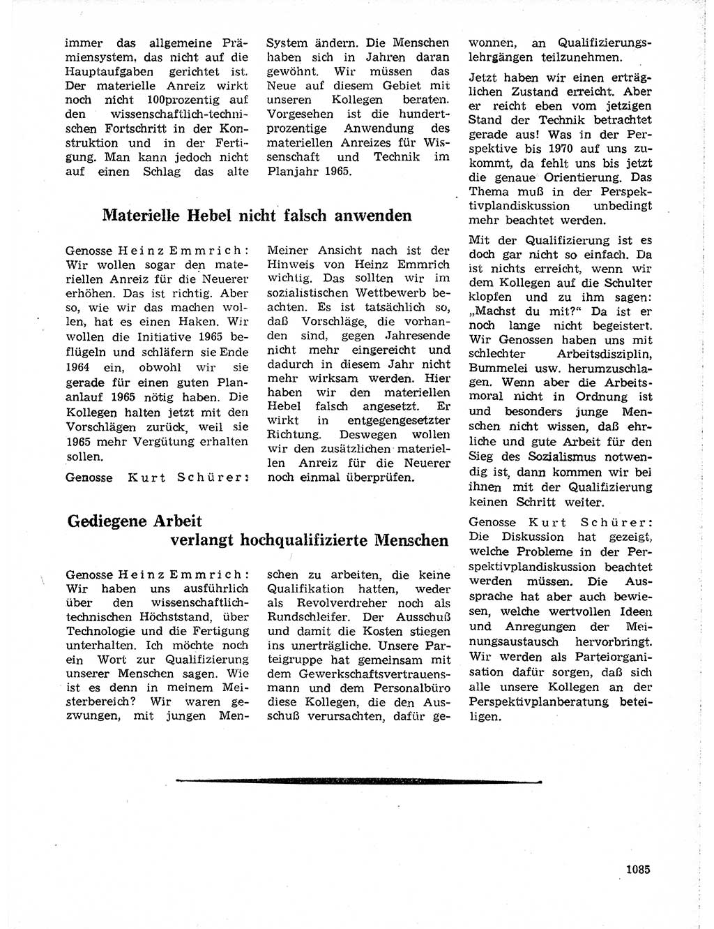 Neuer Weg (NW), Organ des Zentralkomitees (ZK) der SED (Sozialistische Einheitspartei Deutschlands) für Fragen des Parteilebens, 19. Jahrgang [Deutsche Demokratische Republik (DDR)] 1964, Seite 1085 (NW ZK SED DDR 1964, S. 1085)