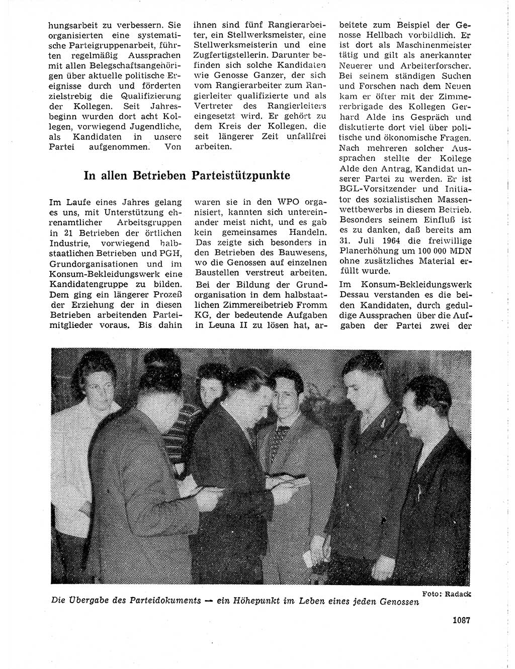 Neuer Weg (NW), Organ des Zentralkomitees (ZK) der SED (Sozialistische Einheitspartei Deutschlands) für Fragen des Parteilebens, 19. Jahrgang [Deutsche Demokratische Republik (DDR)] 1964, Seite 1087 (NW ZK SED DDR 1964, S. 1087)