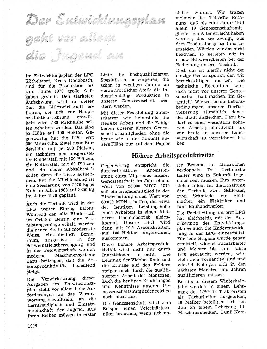 Neuer Weg (NW), Organ des Zentralkomitees (ZK) der SED (Sozialistische Einheitspartei Deutschlands) für Fragen des Parteilebens, 19. Jahrgang [Deutsche Demokratische Republik (DDR)] 1964, Seite 1098 (NW ZK SED DDR 1964, S. 1098)
