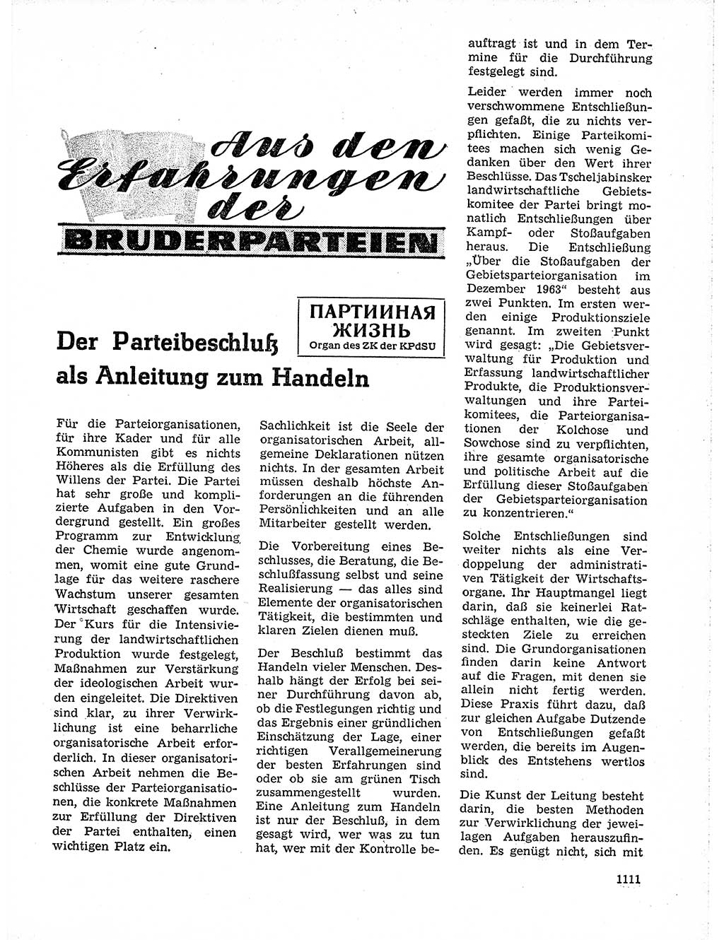 Neuer Weg (NW), Organ des Zentralkomitees (ZK) der SED (Sozialistische Einheitspartei Deutschlands) für Fragen des Parteilebens, 19. Jahrgang [Deutsche Demokratische Republik (DDR)] 1964, Seite 1111 (NW ZK SED DDR 1964, S. 1111)
