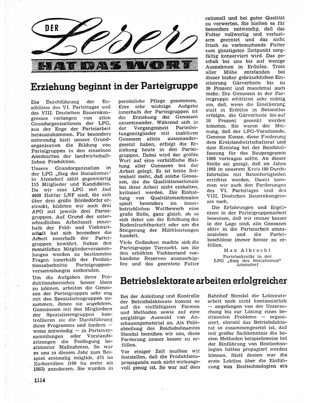 Neuer Weg (NW), Organ des Zentralkomitees (ZK) der SED (Sozialistische Einheitspartei Deutschlands) für Fragen des Parteilebens, 19. Jahrgang [Deutsche Demokratische Republik (DDR)] 1964, Seite 1114 (NW ZK SED DDR 1964, S. 1114)