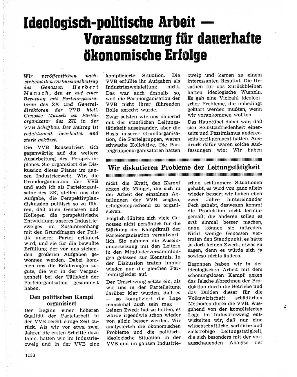 Neuer Weg (NW), Organ des Zentralkomitees (ZK) der SED (Sozialistische Einheitspartei Deutschlands) für Fragen des Parteilebens, 19. Jahrgang [Deutsche Demokratische Republik (DDR)] 1964, Seite 1130 (NW ZK SED DDR 1964, S. 1130)