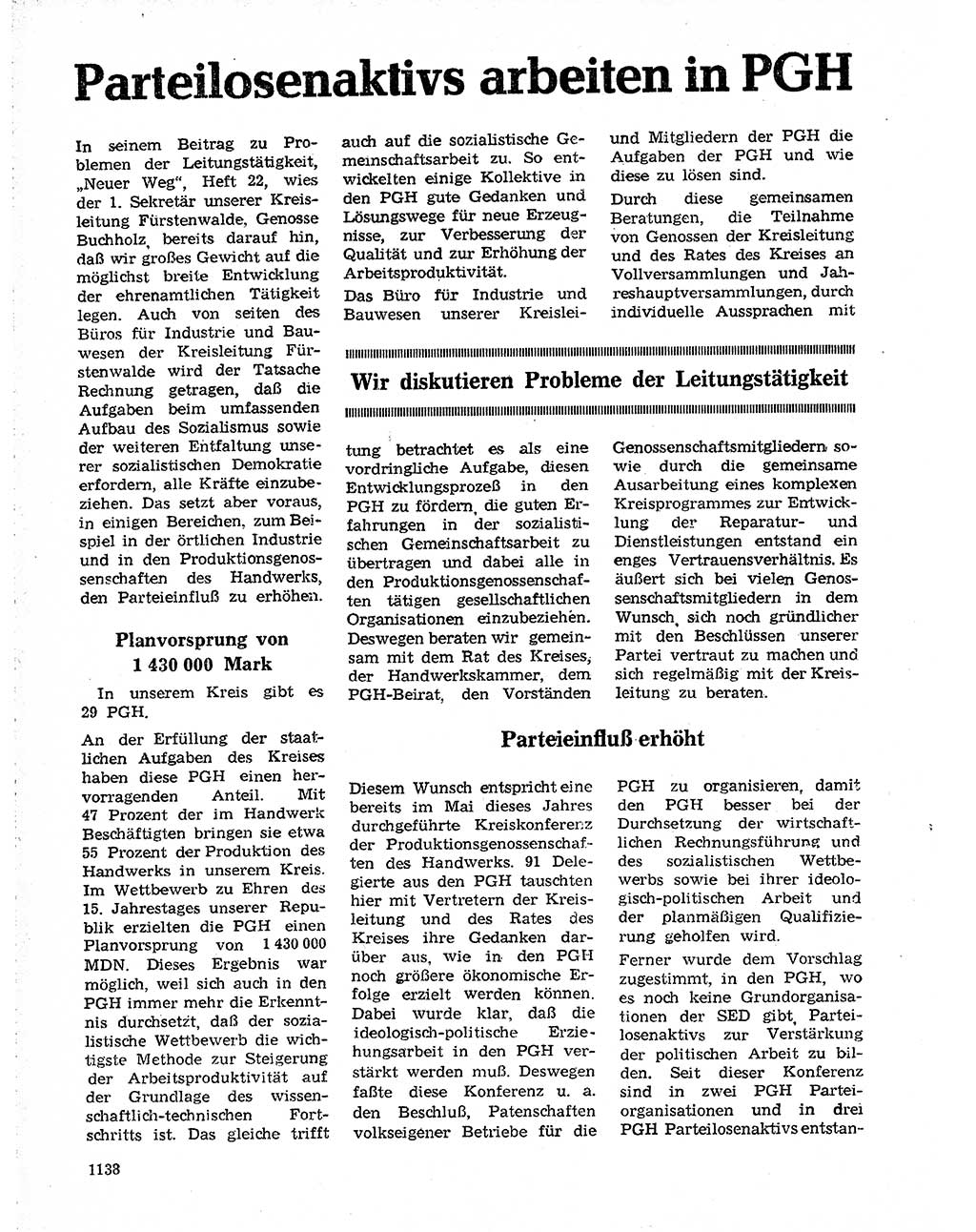 Neuer Weg (NW), Organ des Zentralkomitees (ZK) der SED (Sozialistische Einheitspartei Deutschlands) für Fragen des Parteilebens, 19. Jahrgang [Deutsche Demokratische Republik (DDR)] 1964, Seite 1138 (NW ZK SED DDR 1964, S. 1138)