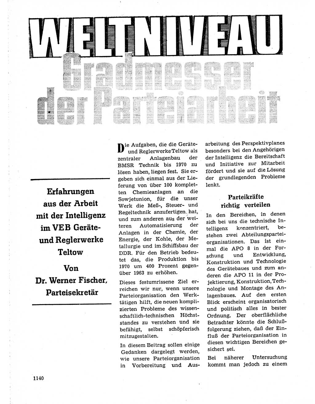 Neuer Weg (NW), Organ des Zentralkomitees (ZK) der SED (Sozialistische Einheitspartei Deutschlands) für Fragen des Parteilebens, 19. Jahrgang [Deutsche Demokratische Republik (DDR)] 1964, Seite 1140 (NW ZK SED DDR 1964, S. 1140)