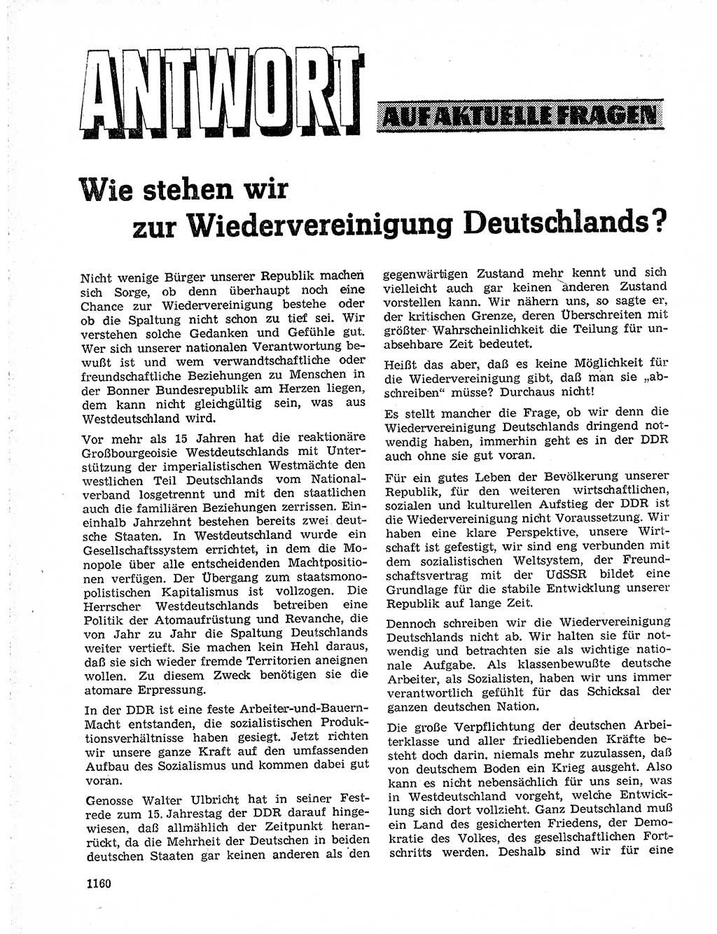 Neuer Weg (NW), Organ des Zentralkomitees (ZK) der SED (Sozialistische Einheitspartei Deutschlands) für Fragen des Parteilebens, 19. Jahrgang [Deutsche Demokratische Republik (DDR)] 1964, Seite 1160 (NW ZK SED DDR 1964, S. 1160)