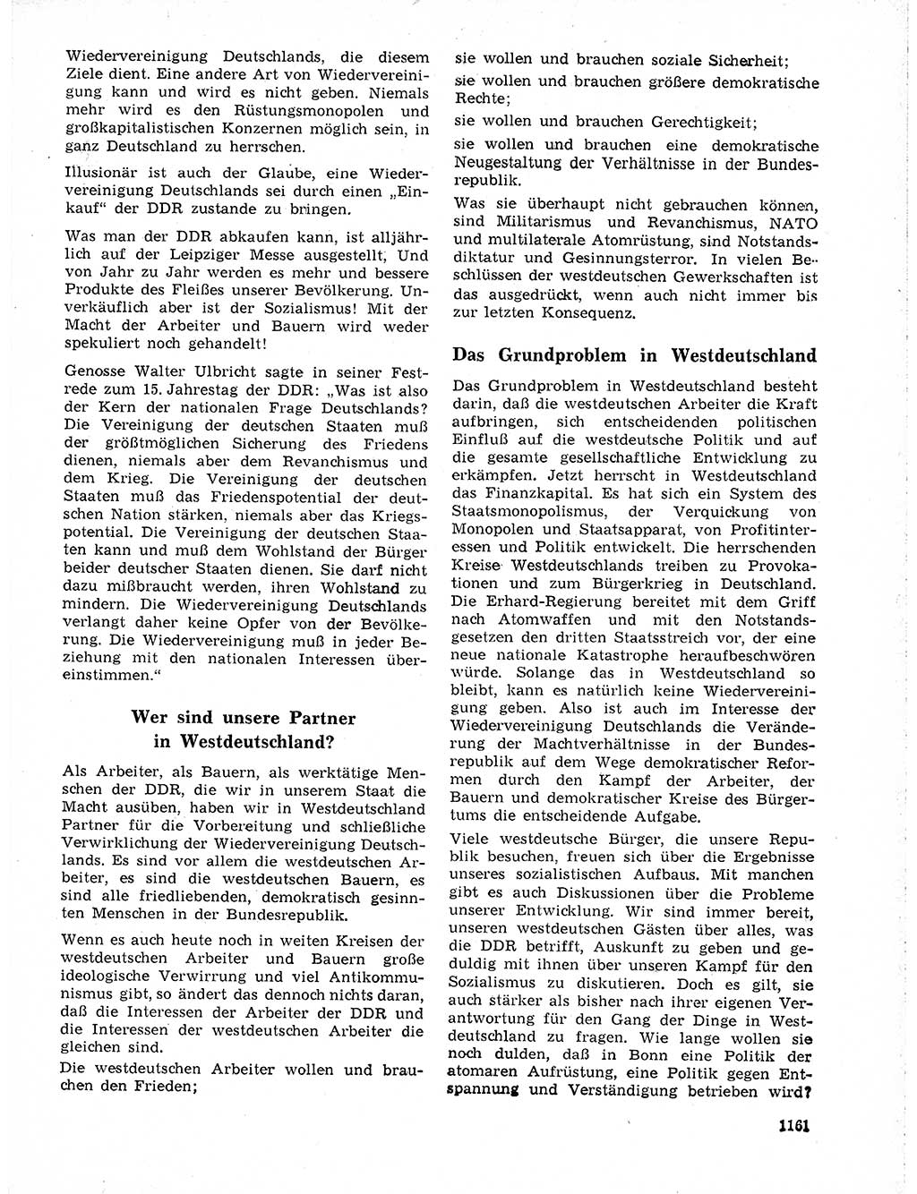 Neuer Weg (NW), Organ des Zentralkomitees (ZK) der SED (Sozialistische Einheitspartei Deutschlands) für Fragen des Parteilebens, 19. Jahrgang [Deutsche Demokratische Republik (DDR)] 1964, Seite 1161 (NW ZK SED DDR 1964, S. 1161)