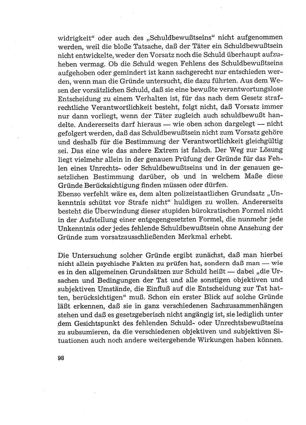 Verantwortung und Schuld im neuen Strafgesetzbuch (StGB) [Deutsche Demokratische Republik (DDR)] 1964, Seite 98 (Verantw. Sch. StGB DDR 1964, S. 98)