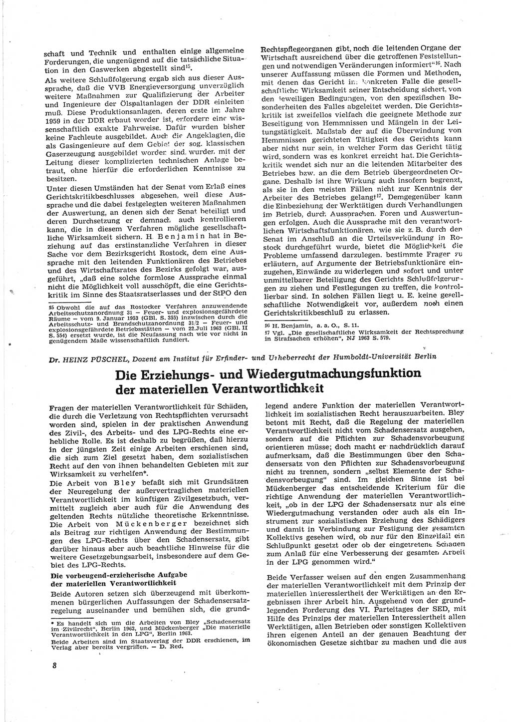 Neue Justiz (NJ), Zeitschrift für Recht und Rechtswissenschaft [Deutsche Demokratische Republik (DDR)], 18. Jahrgang 1964, Seite 8 (NJ DDR 1964, S. 8)