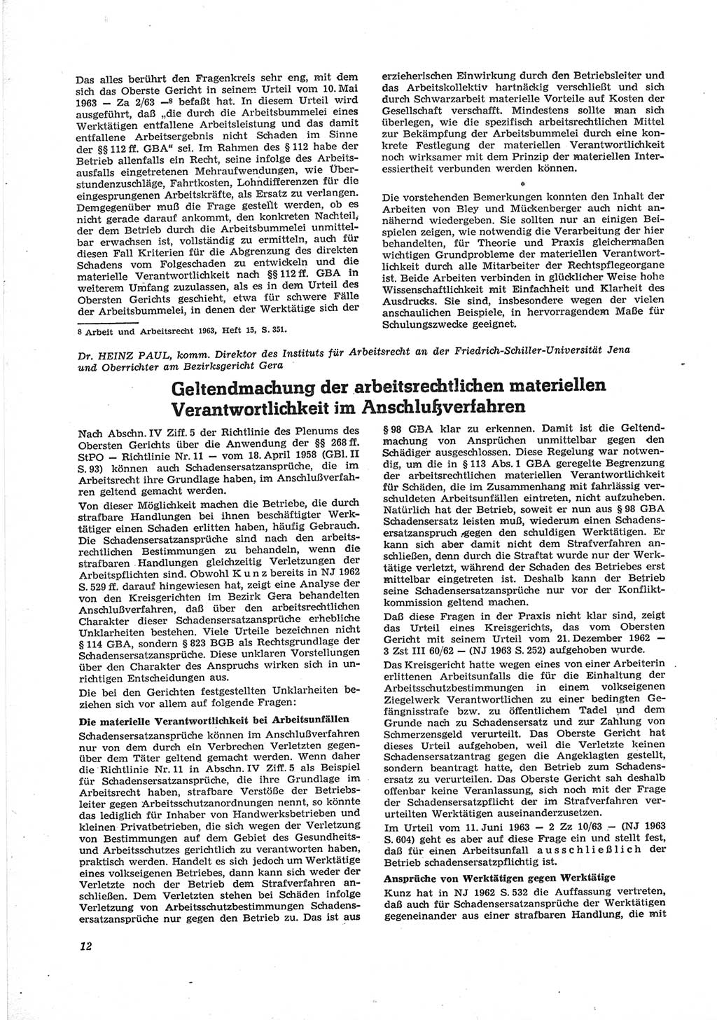 Neue Justiz (NJ), Zeitschrift für Recht und Rechtswissenschaft [Deutsche Demokratische Republik (DDR)], 18. Jahrgang 1964, Seite 12 (NJ DDR 1964, S. 12)