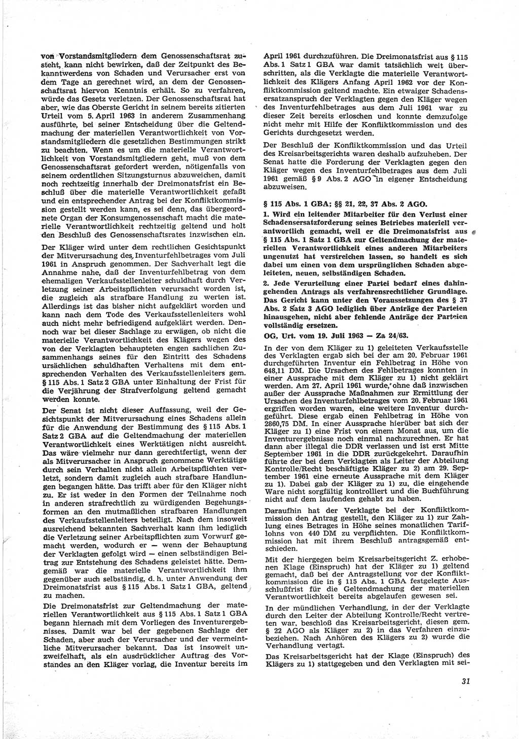 Neue Justiz (NJ), Zeitschrift für Recht und Rechtswissenschaft [Deutsche Demokratische Republik (DDR)], 18. Jahrgang 1964, Seite 31 (NJ DDR 1964, S. 31)