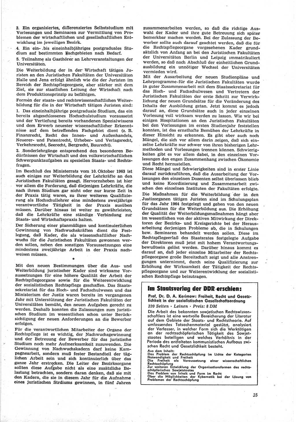 Neue Justiz (NJ), Zeitschrift für Recht und Rechtswissenschaft [Deutsche Demokratische Republik (DDR)], 18. Jahrgang 1964, Seite 35 (NJ DDR 1964, S. 35)