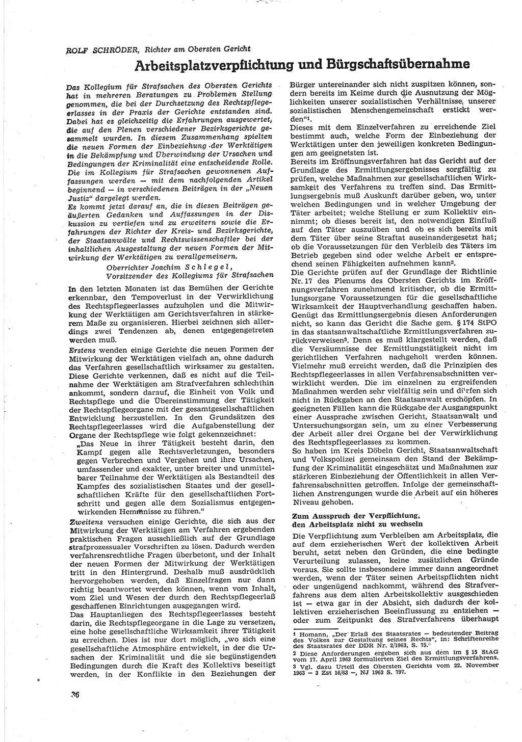 Neue Justiz (NJ), Zeitschrift für Recht und Rechtswissenschaft [Deutsche Demokratische Republik (DDR)], 18. Jahrgang 1964, Seite 36 (NJ DDR 1964, S. 36)