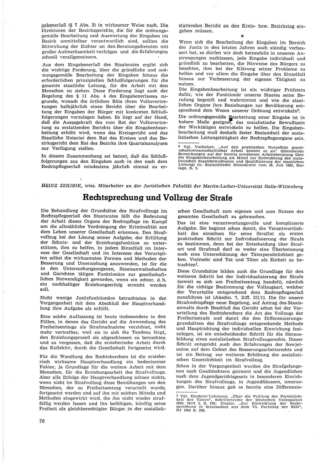 Neue Justiz (NJ), Zeitschrift für Recht und Rechtswissenschaft [Deutsche Demokratische Republik (DDR)], 18. Jahrgang 1964, Seite 70 (NJ DDR 1964, S. 70)