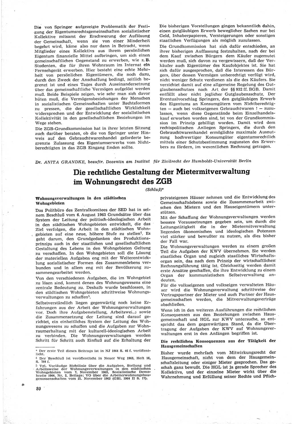 Neue Justiz (NJ), Zeitschrift für Recht und Rechtswissenschaft [Deutsche Demokratische Republik (DDR)], 18. Jahrgang 1964, Seite 80 (NJ DDR 1964, S. 80)