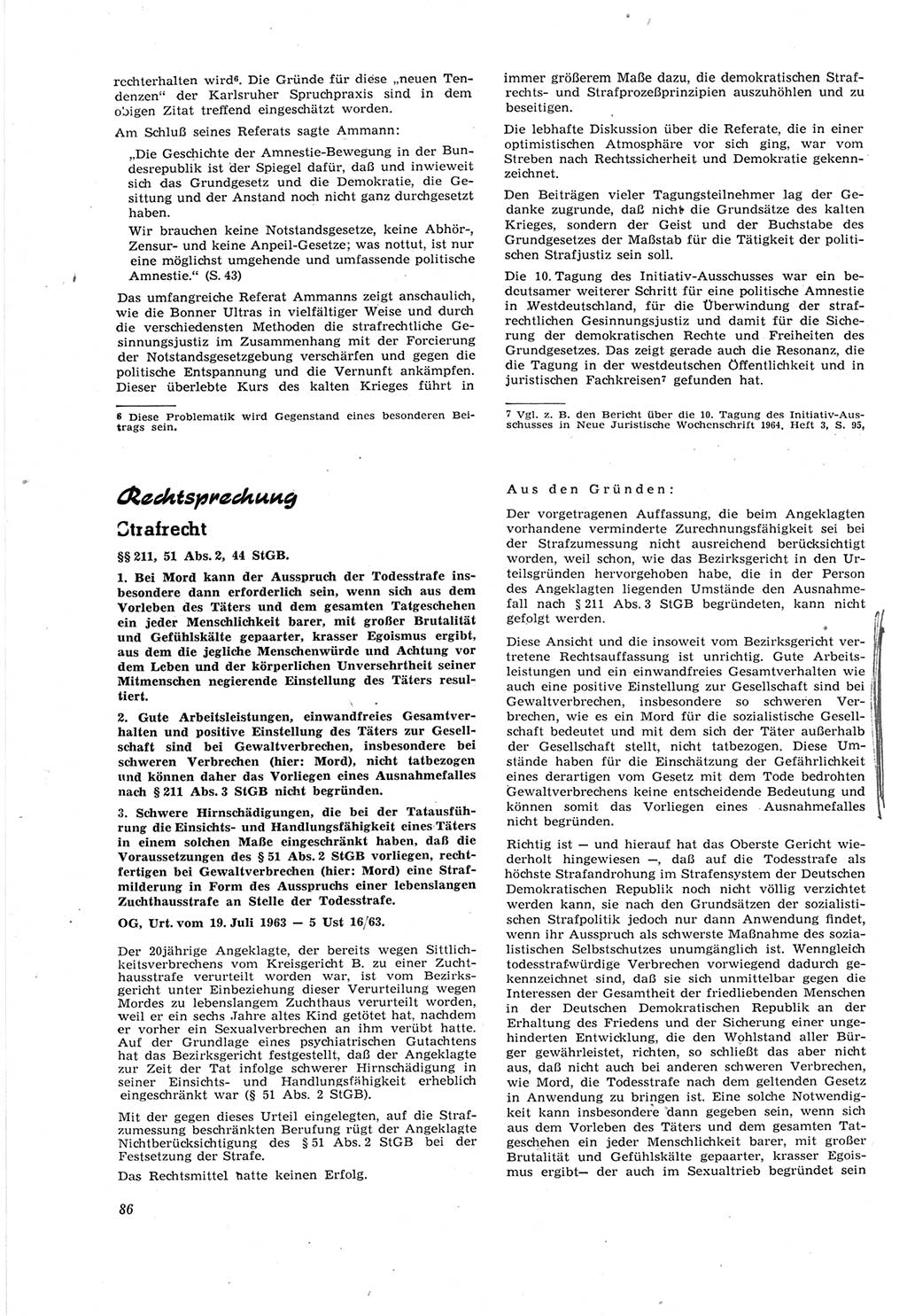 Neue Justiz (NJ), Zeitschrift für Recht und Rechtswissenschaft [Deutsche Demokratische Republik (DDR)], 18. Jahrgang 1964, Seite 86 (NJ DDR 1964, S. 86)