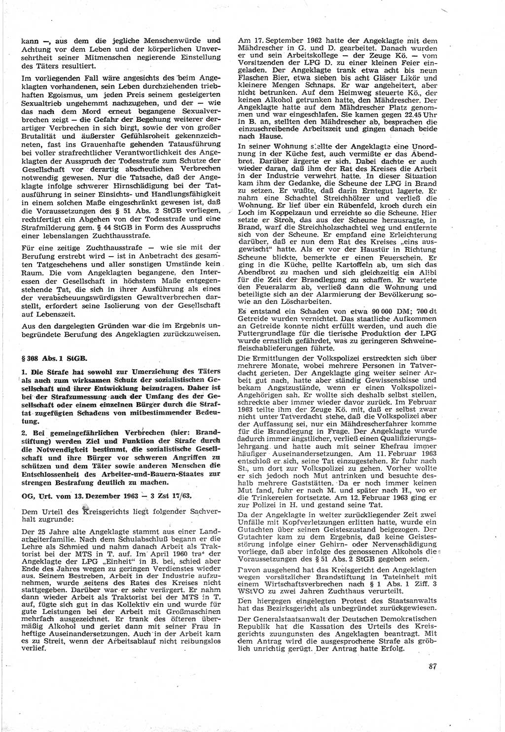 Neue Justiz (NJ), Zeitschrift für Recht und Rechtswissenschaft [Deutsche Demokratische Republik (DDR)], 18. Jahrgang 1964, Seite 87 (NJ DDR 1964, S. 87)